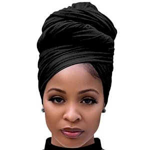 Wrap Stretch Jersey Head Scarf Black