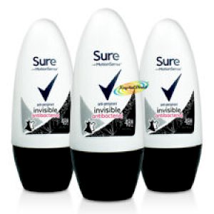 3x Sure INVISIBLE Antibacterial 48Hr Anti-Perspirant Deodorant Roll On 50ml